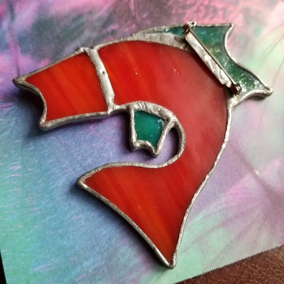 Relisted -big! Stained glass red fish brooch pin handmade - Picture 7 of 8